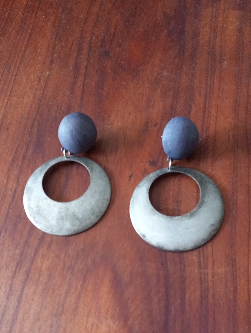 Vintage Silver Tone Wide Hoop Dangle Post Earrings